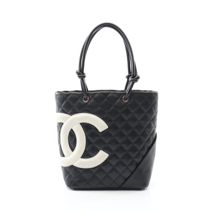 カンボンライン ミディアム ハンドバッグ トートバッグ レザー ブラック ホワイト シルバー金具 シャネル バッグ CHANEL