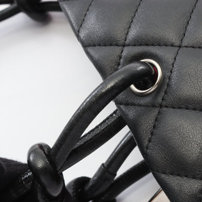 カンボンライン ミディアム ハンドバッグ トートバッグ レザー ブラック ホワイト シルバー金具 シャネル バッグ CHANEL