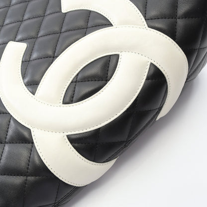 カンボンライン ミディアム ハンドバッグ トートバッグ レザー ブラック ホワイト シルバー金具 シャネル バッグ CHANEL