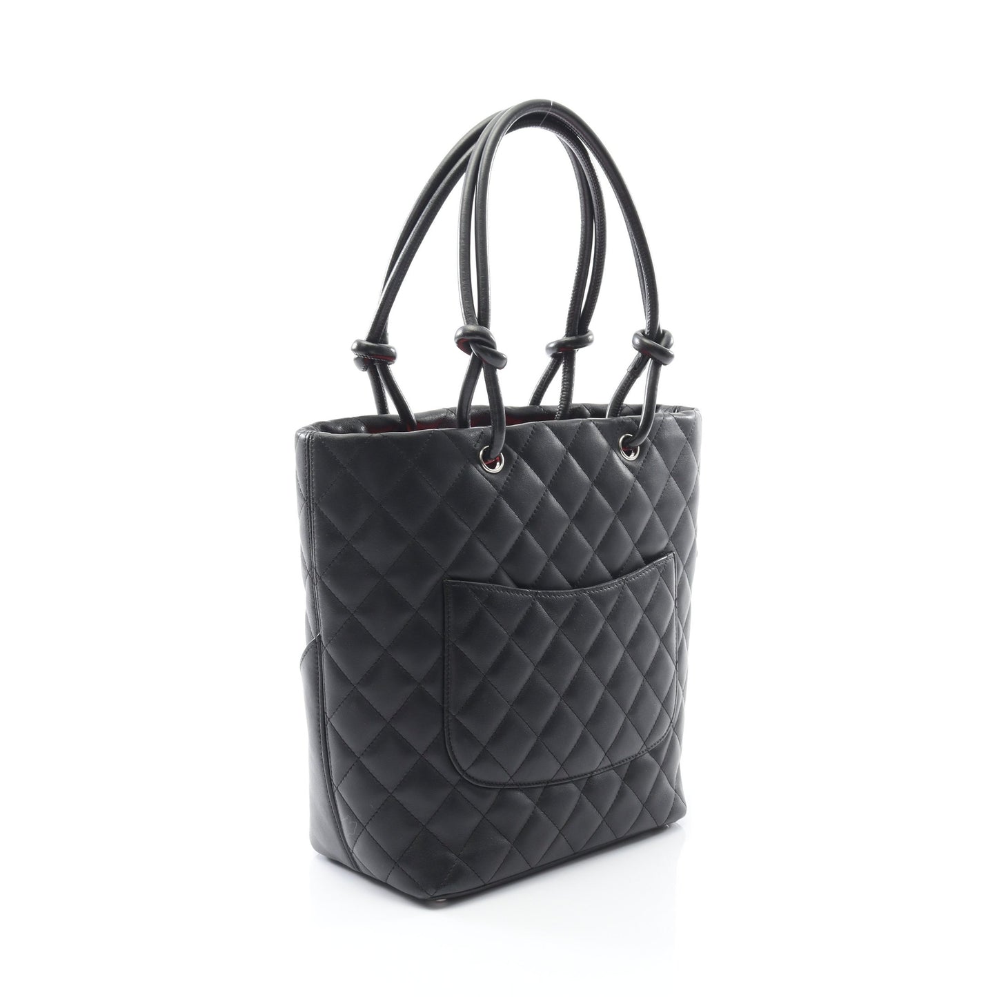 カンボンライン ミディアム ハンドバッグ トートバッグ レザー ブラック ホワイト シルバー金具 シャネル バッグ CHANEL