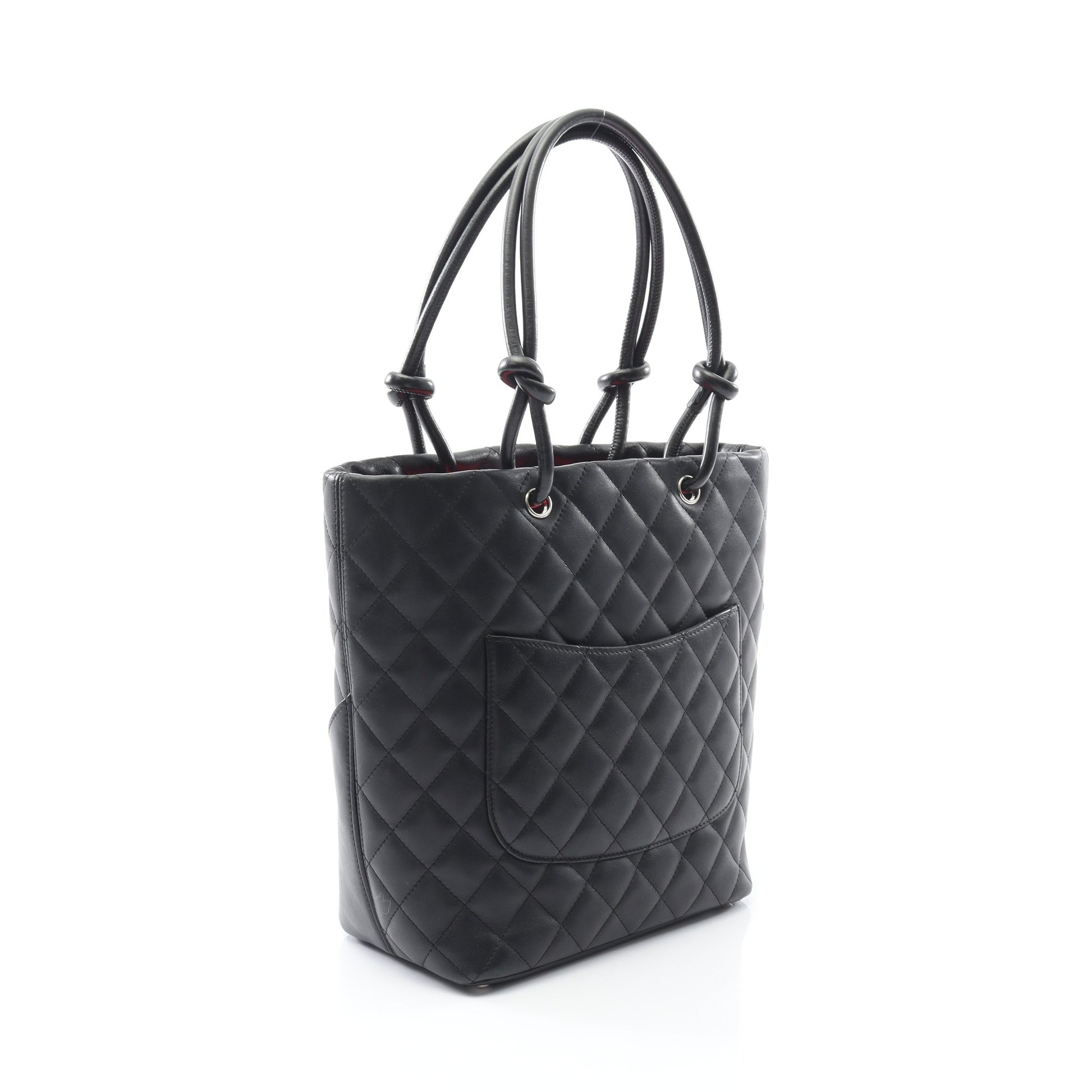 カンボンライン ミディアム ハンドバッグ トートバッグ レザー ブラック ホワイト シルバー金具 シャネル バッグ CHANEL