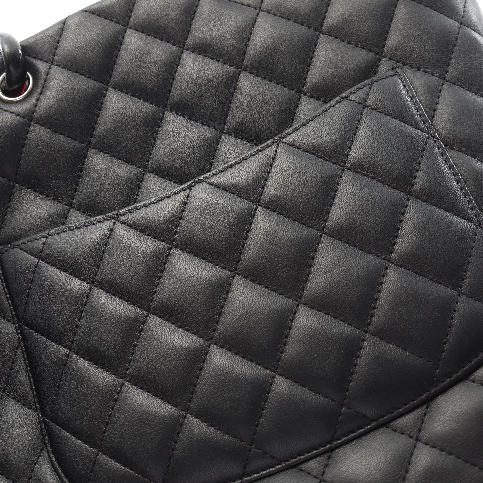 カンボンライン ミディアム ハンドバッグ トートバッグ レザー ブラック ホワイト シルバー金具 シャネル バッグ CHANEL