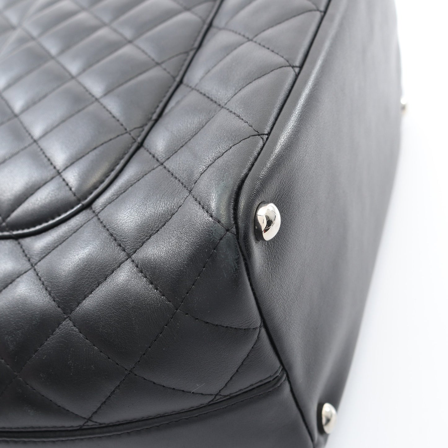カンボンライン ミディアム ハンドバッグ トートバッグ レザー ブラック ホワイト シルバー金具 シャネル バッグ CHANEL