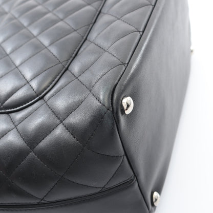 カンボンライン ミディアム ハンドバッグ トートバッグ レザー ブラック ホワイト シルバー金具 シャネル バッグ CHANEL