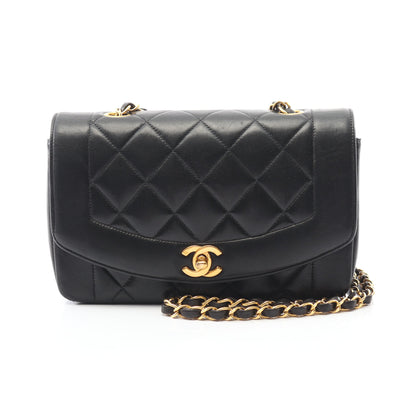マトラッセ ダイアナフラップ チェーンショルダーバッグ ラムスキン ブラック ゴールド金具 シャネル バッグ CHANEL