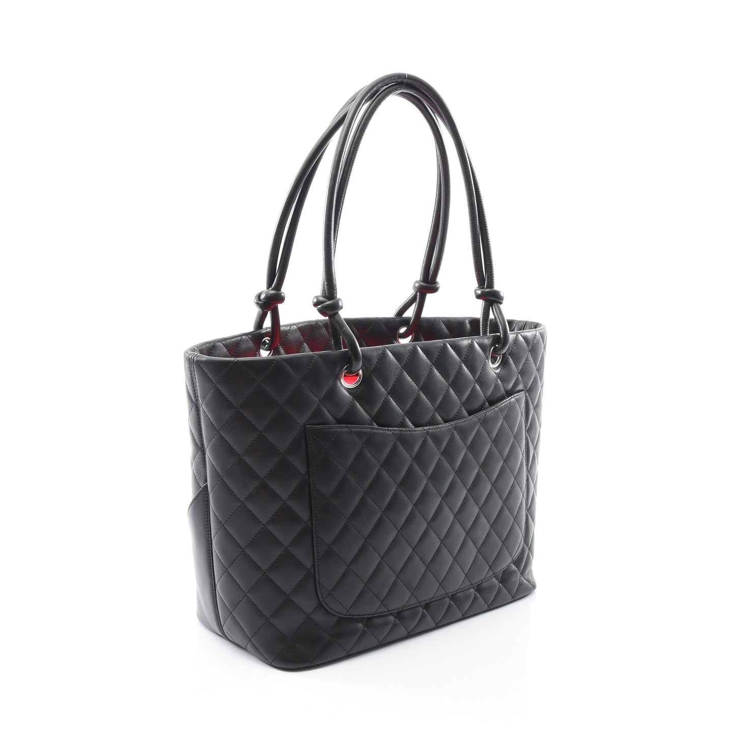 カンボンライン ラージ ショルダーバッグ トートバッグ レザー ブラック ホワイト シルバー金具 シャネル バッグ CHANEL