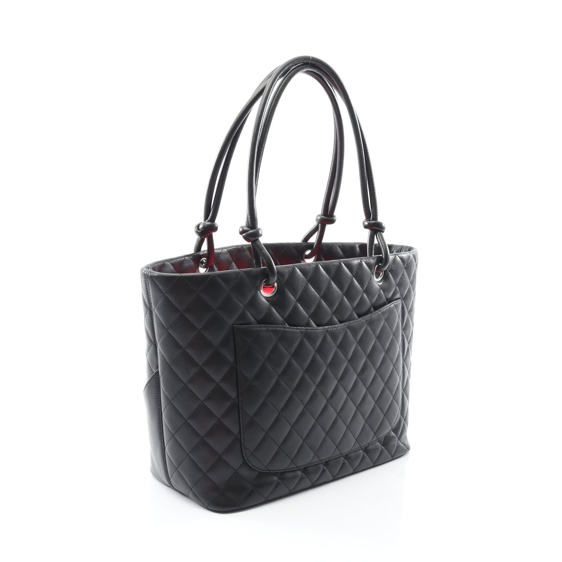 カンボンライン ラージ ショルダーバッグ トートバッグ レザー ブラック ホワイト シルバー金具 シャネル バッグ CHANEL