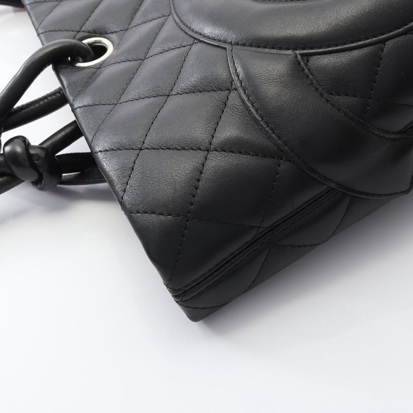カンボンライン ラージ ショルダーバッグ トートバッグ レザー ブラック ホワイト シルバー金具 シャネル バッグ CHANEL