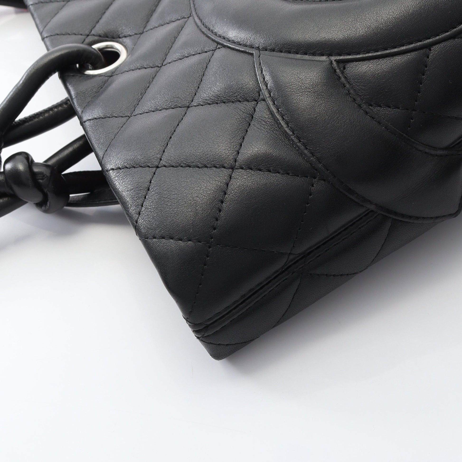 カンボンライン ラージ ショルダーバッグ トートバッグ レザー ブラック ホワイト シルバー金具 シャネル バッグ CHANEL