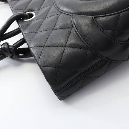 カンボンライン ラージ ショルダーバッグ トートバッグ レザー ブラック ホワイト シルバー金具 シャネル バッグ CHANEL
