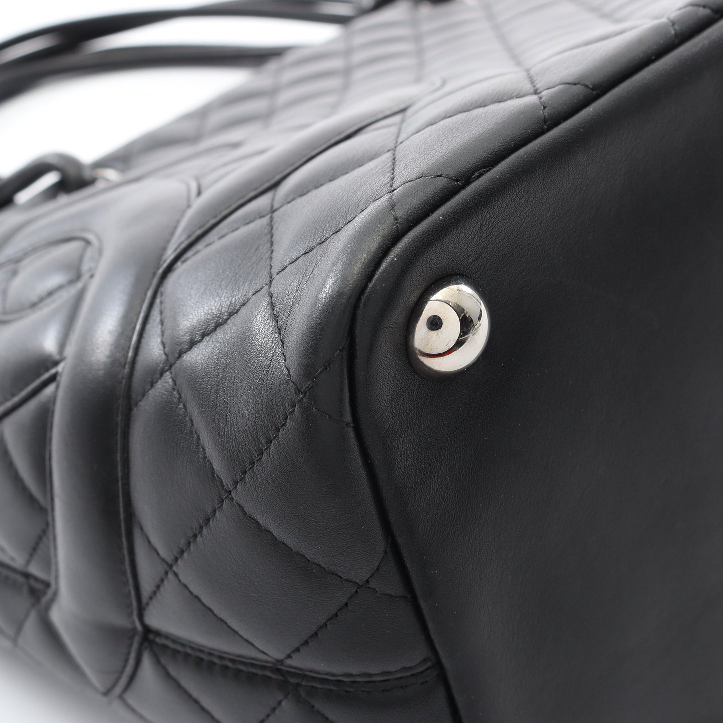 カンボンライン ラージ ショルダーバッグ トートバッグ レザー ブラック ホワイト シルバー金具 シャネル バッグ CHANEL