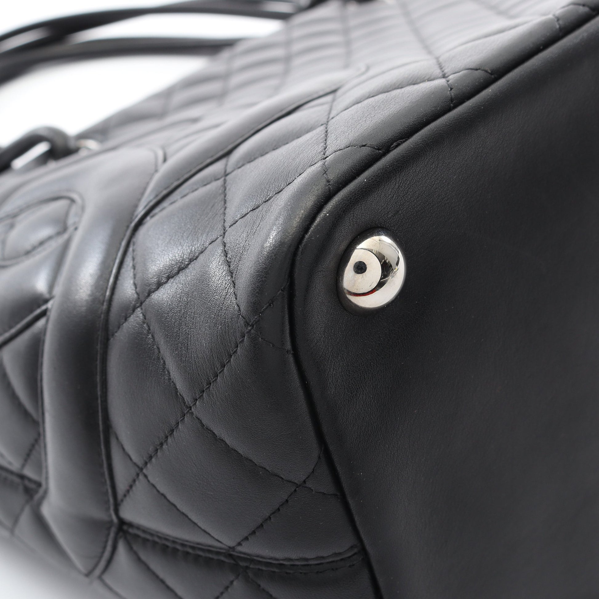 カンボンライン ラージ ショルダーバッグ トートバッグ レザー ブラック ホワイト シルバー金具 シャネル バッグ CHANEL