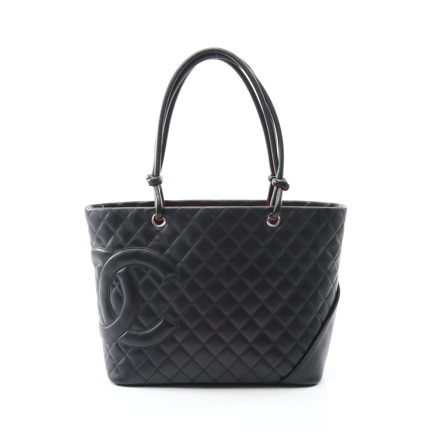 カンボンライン ラージ ショルダーバッグ トートバッグ レザー ブラック ホワイト シルバー金具 シャネル バッグ CHANEL