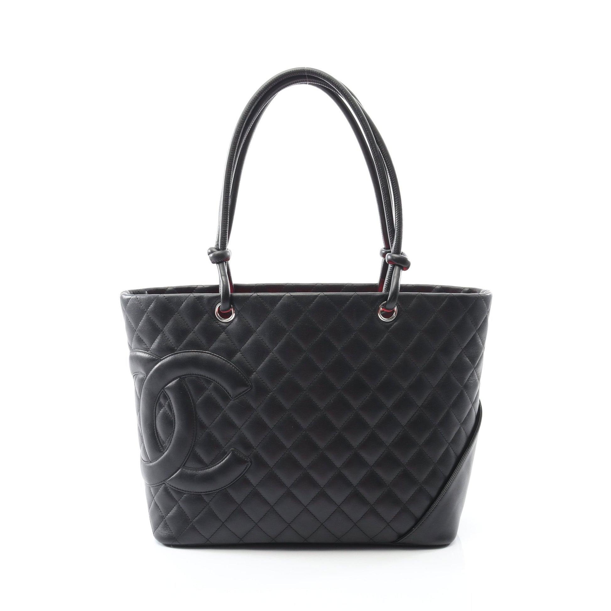 カンボンライン ラージ ショルダーバッグ トートバッグ レザー ブラック ホワイト シルバー金具 シャネル バッグ CHANEL