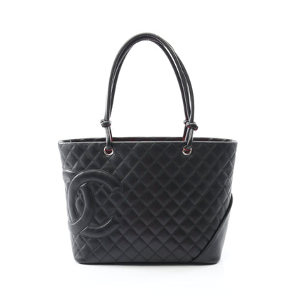 カンボンライン ラージ ショルダーバッグ トートバッグ レザー ブラック ホワイト シルバー金具 シャネル バッグ CHANEL