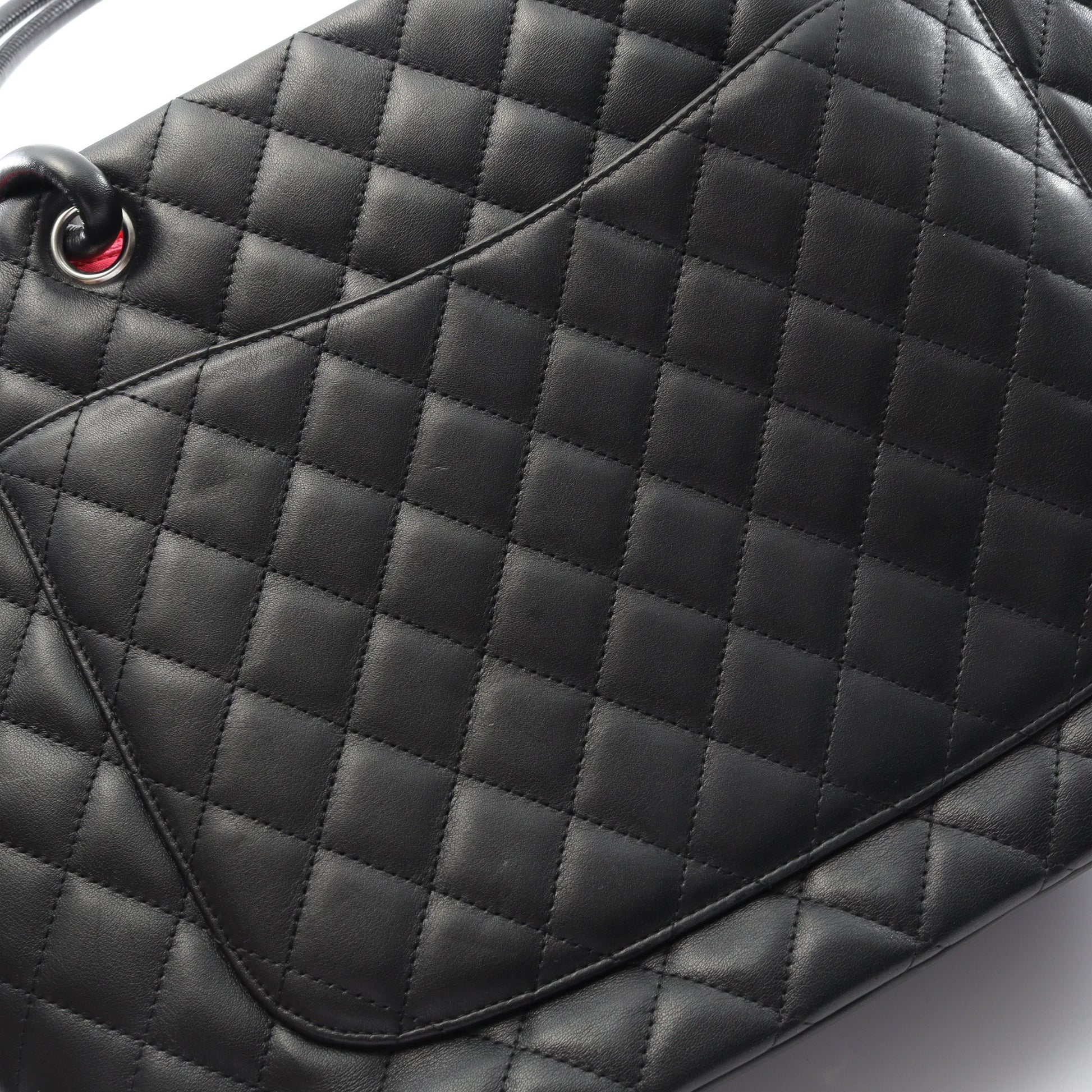 カンボンライン ラージ ショルダーバッグ トートバッグ レザー ブラック ホワイト シルバー金具 シャネル バッグ CHANEL