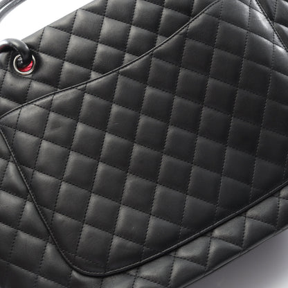 カンボンライン ラージ ショルダーバッグ トートバッグ レザー ブラック ホワイト シルバー金具 シャネル バッグ CHANEL