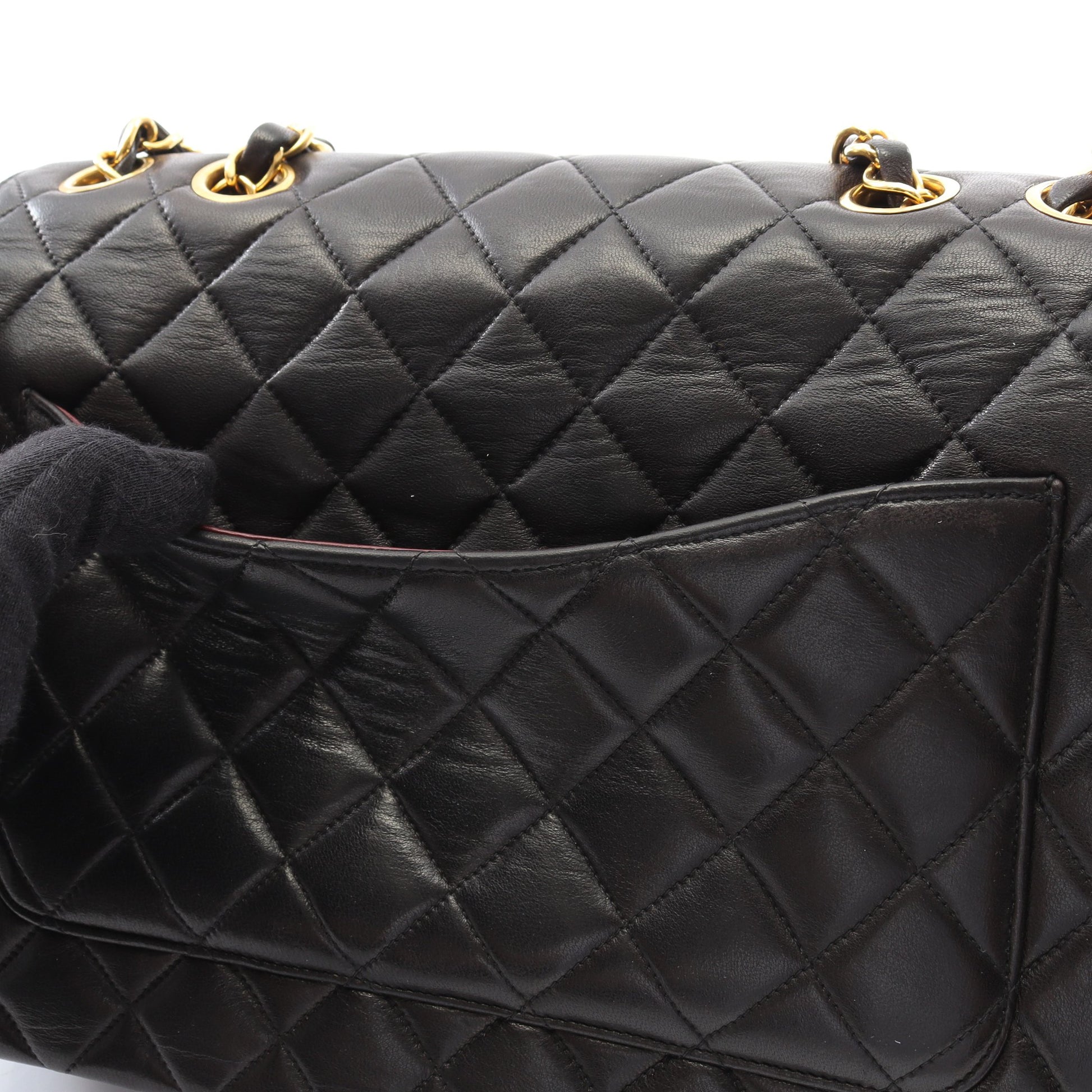 マトラッセ パリ限定 Wチェーンショルダーバッグ ラムスキン ブラック コンビ金具 ヴィンテージ シャネル バッグ CHANEL