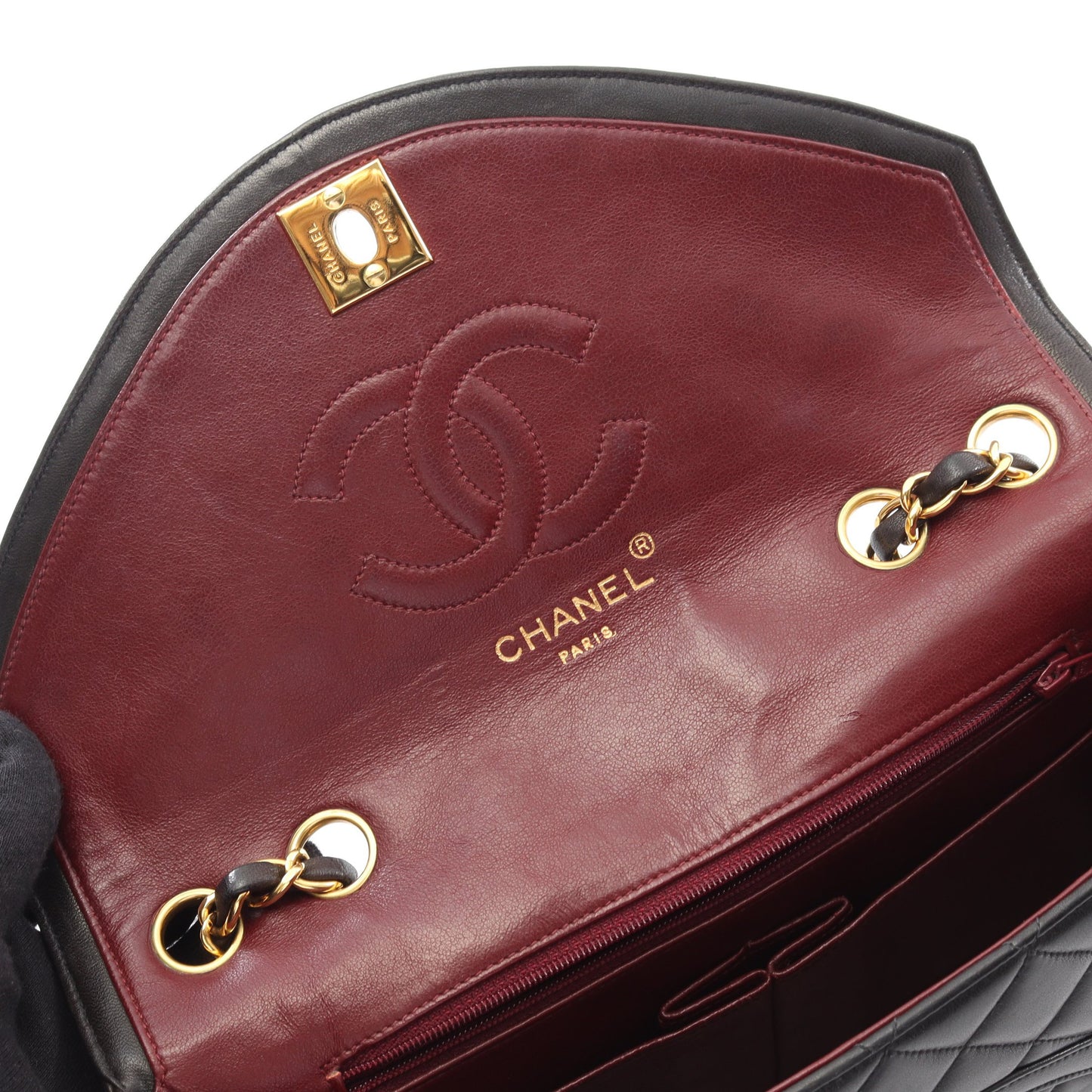 マトラッセ パリ限定 Wチェーンショルダーバッグ ラムスキン ブラック コンビ金具 ヴィンテージ シャネル バッグ CHANEL