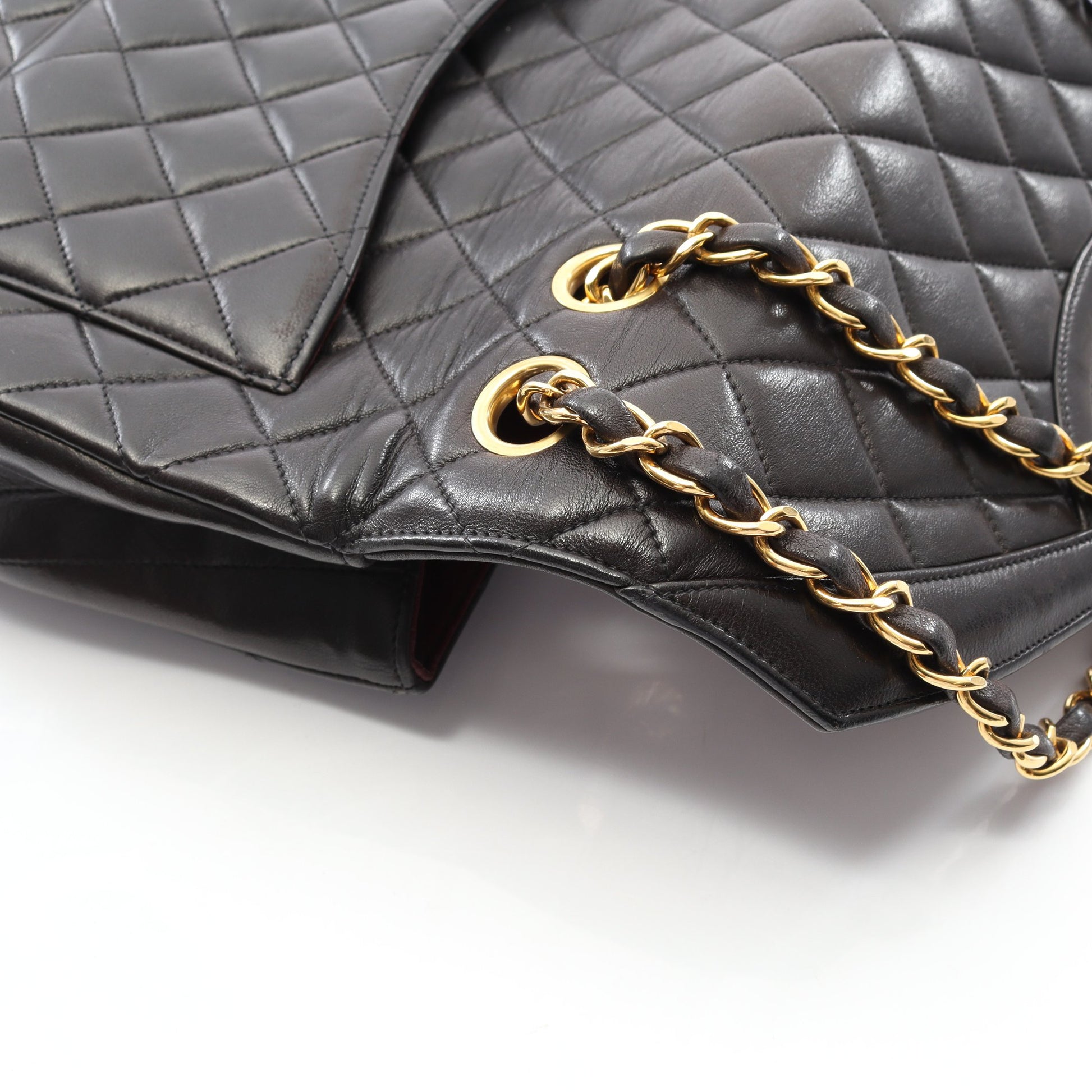マトラッセ パリ限定 Wチェーンショルダーバッグ ラムスキン ブラック コンビ金具 ヴィンテージ シャネル バッグ CHANEL
