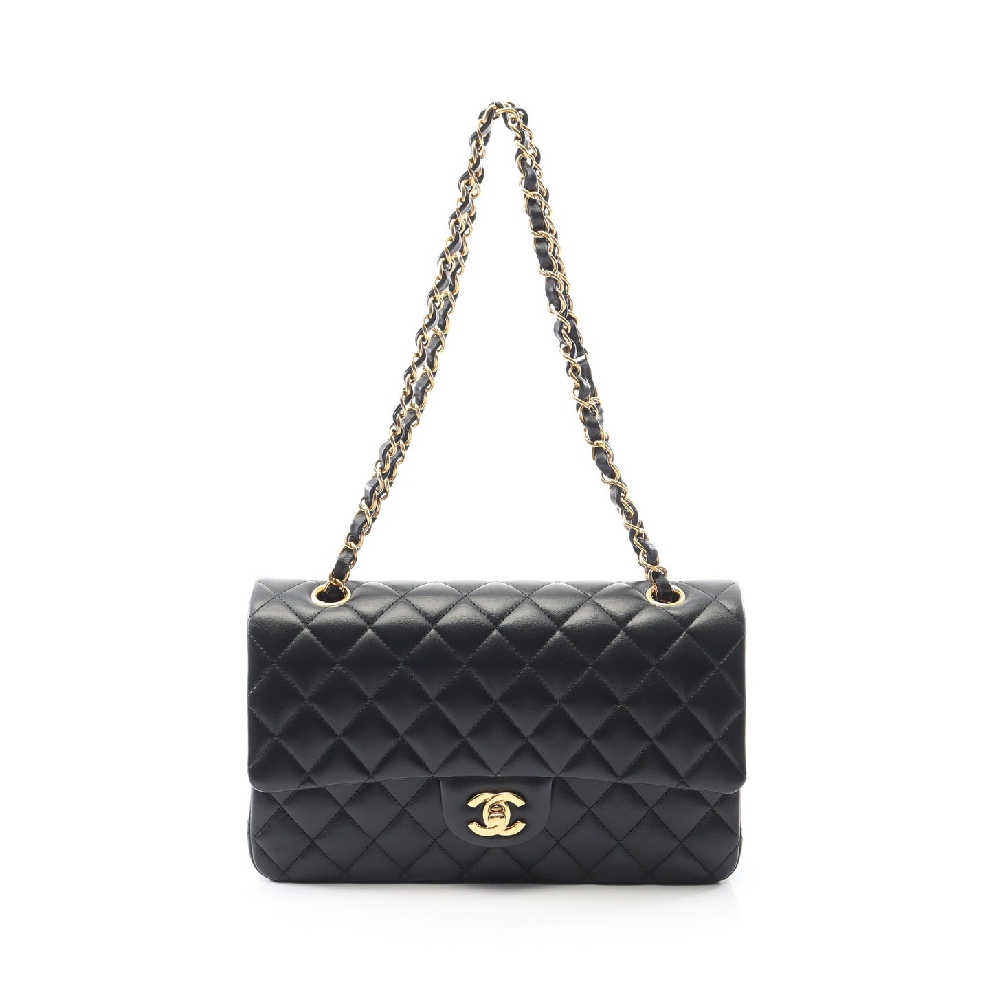 マトラッセ Wフラップ Wチェーンショルダーバッグ ラムスキン ブラック ゴールド金具 シャネル バッグ CHANEL