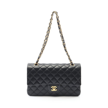 マトラッセ Wフラップ Wチェーンショルダーバッグ ラムスキン ブラック ゴールド金具 シャネル バッグ CHANEL