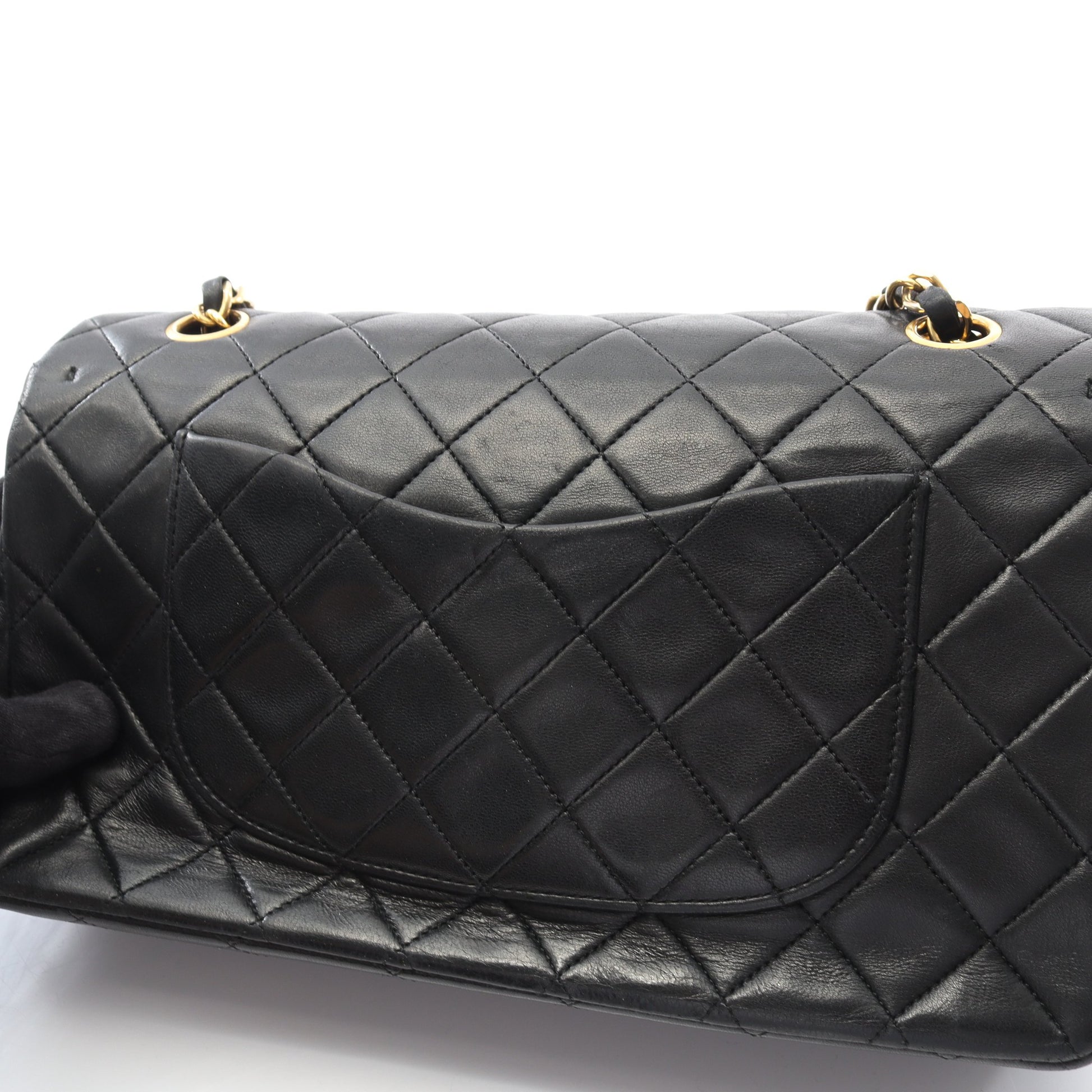 マトラッセ Wフラップ Wチェーンショルダーバッグ ラムスキン ブラック ゴールド金具 ヴィンテージ シャネル バッグ CHANEL