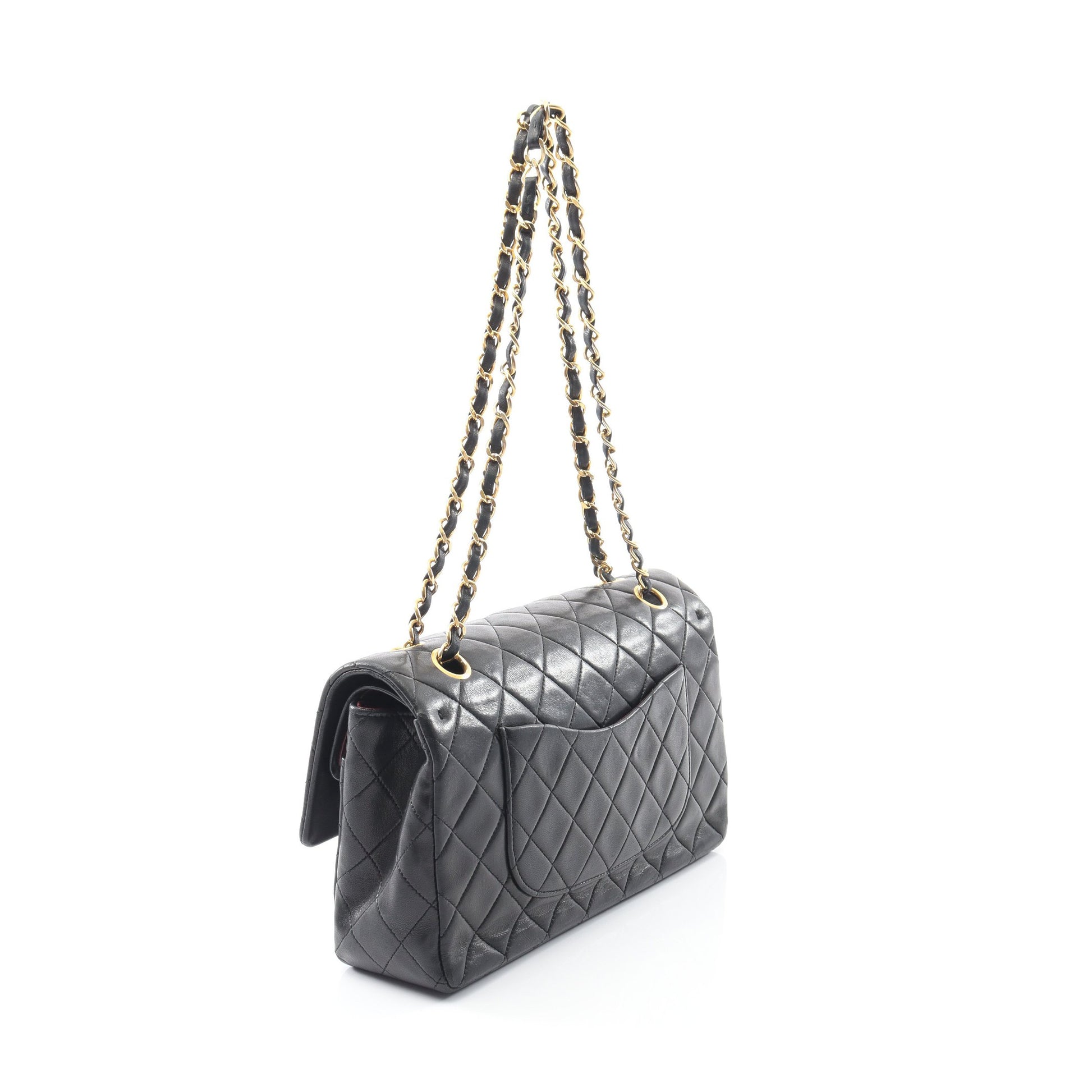 マトラッセ Wフラップ Wチェーンショルダーバッグ ラムスキン ブラック ゴールド金具 ヴィンテージ シャネル バッグ CHANEL