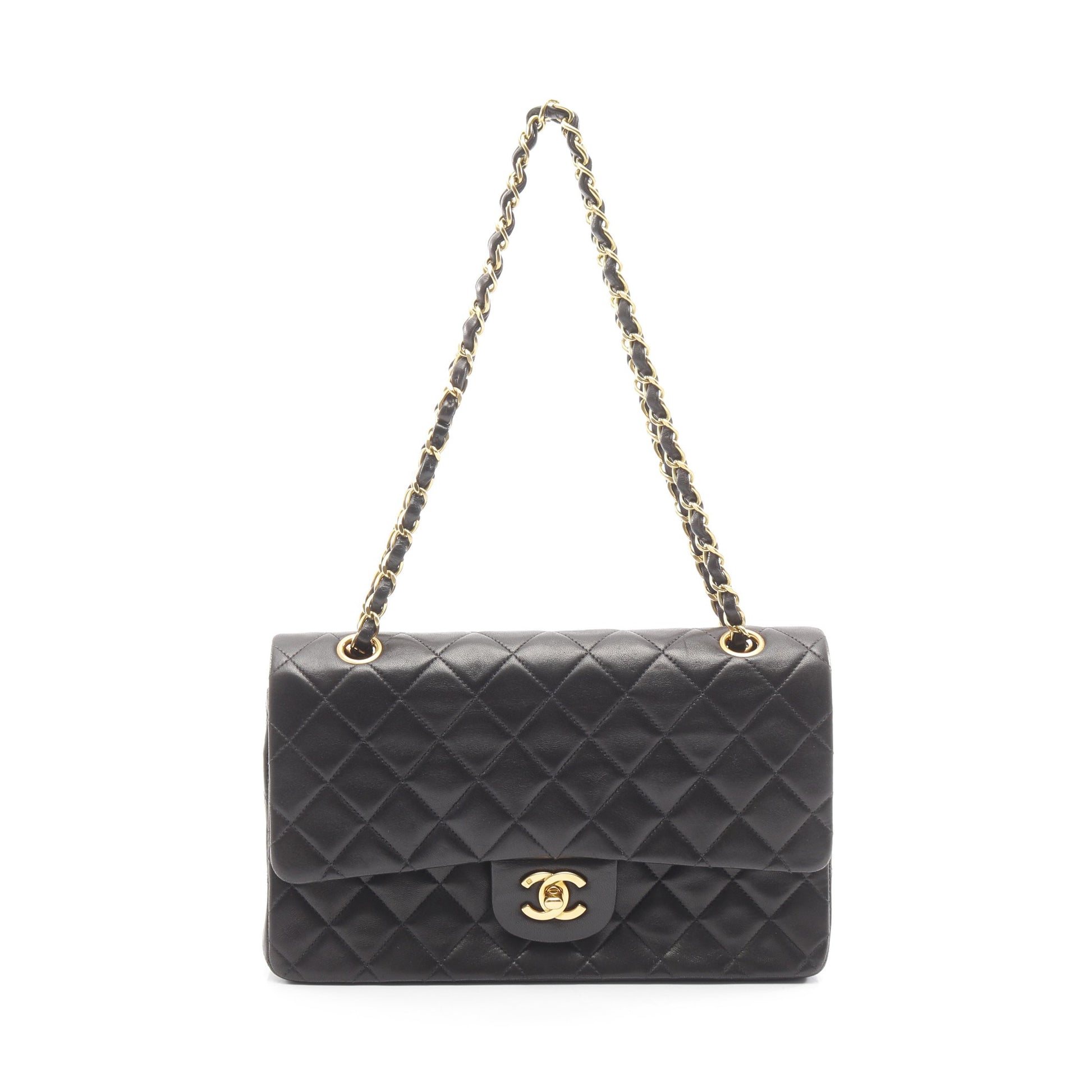 マトラッセ Wフラップ Wチェーンショルダーバッグ ラムスキン ブラック ゴールド金具 シャネル バッグ CHANEL