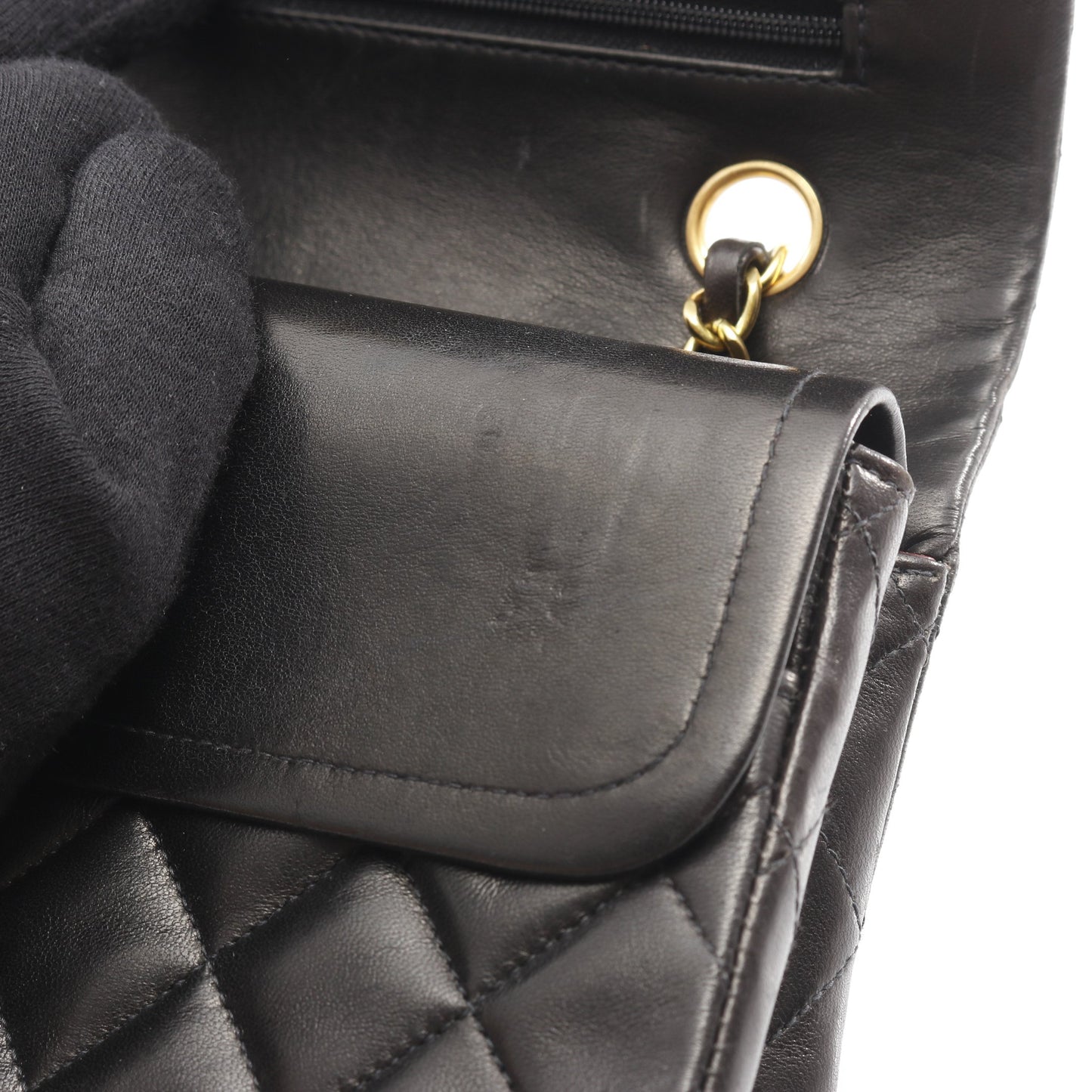 マトラッセ Wフラップ Wチェーンショルダーバッグ ラムスキン ブラック ゴールド金具 シャネル バッグ CHANEL