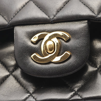 マトラッセ Wフラップ Wチェーンショルダーバッグ ラムスキン ブラック ゴールド金具 シャネル バッグ CHANEL