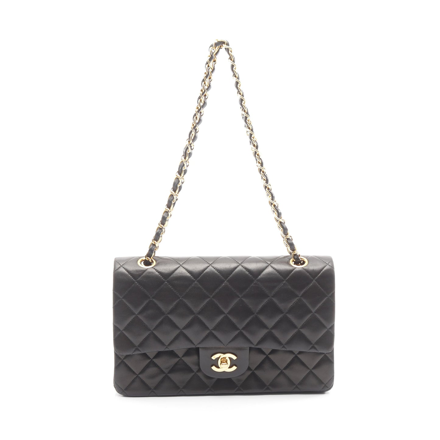 マトラッセ Wフラップ Wチェーンショルダーバッグ ラムスキン ブラック ゴールド金具 シャネル バッグ CHANEL