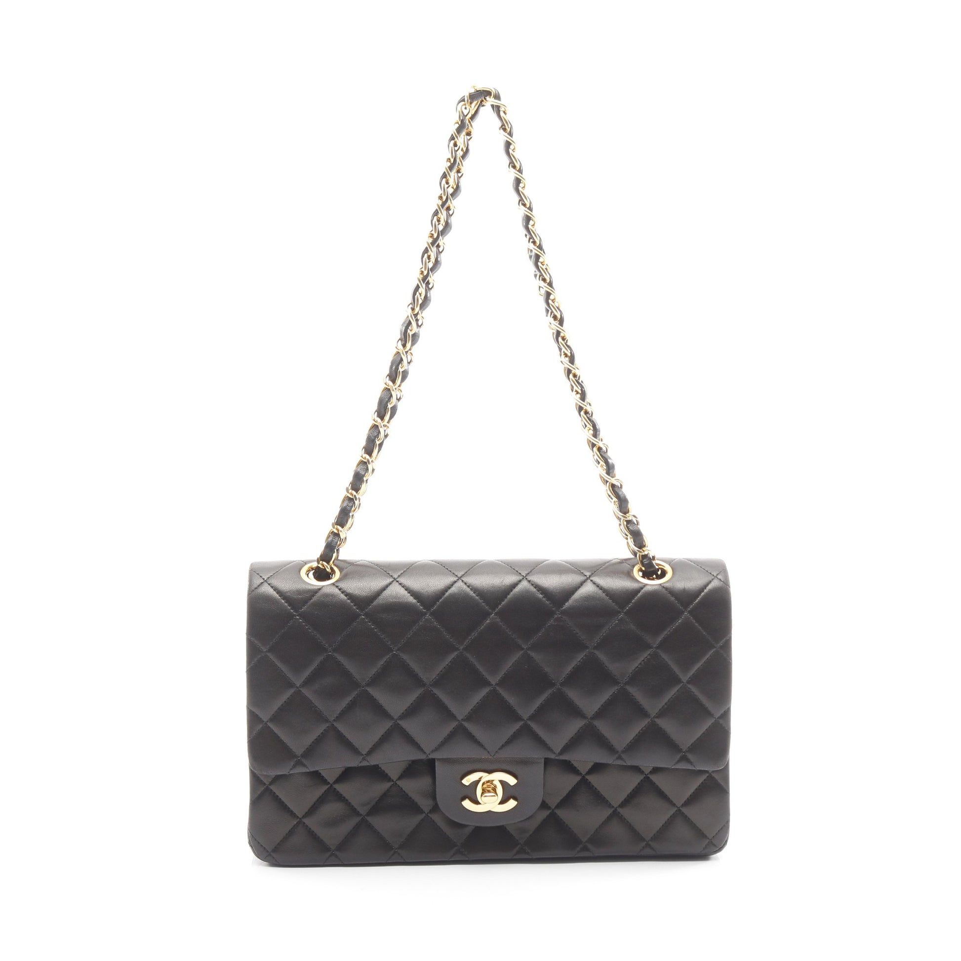 マトラッセ Wフラップ Wチェーンショルダーバッグ ラムスキン ブラック ゴールド金具 シャネル バッグ CHANEL
