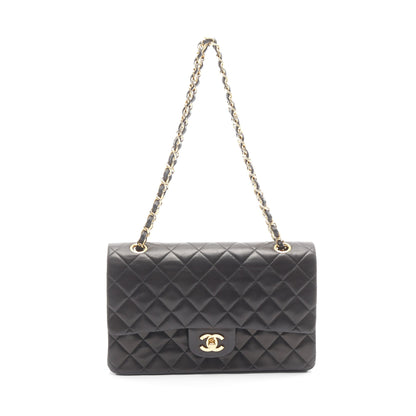 マトラッセ Wフラップ Wチェーンショルダーバッグ ラムスキン ブラック ゴールド金具 シャネル バッグ CHANEL