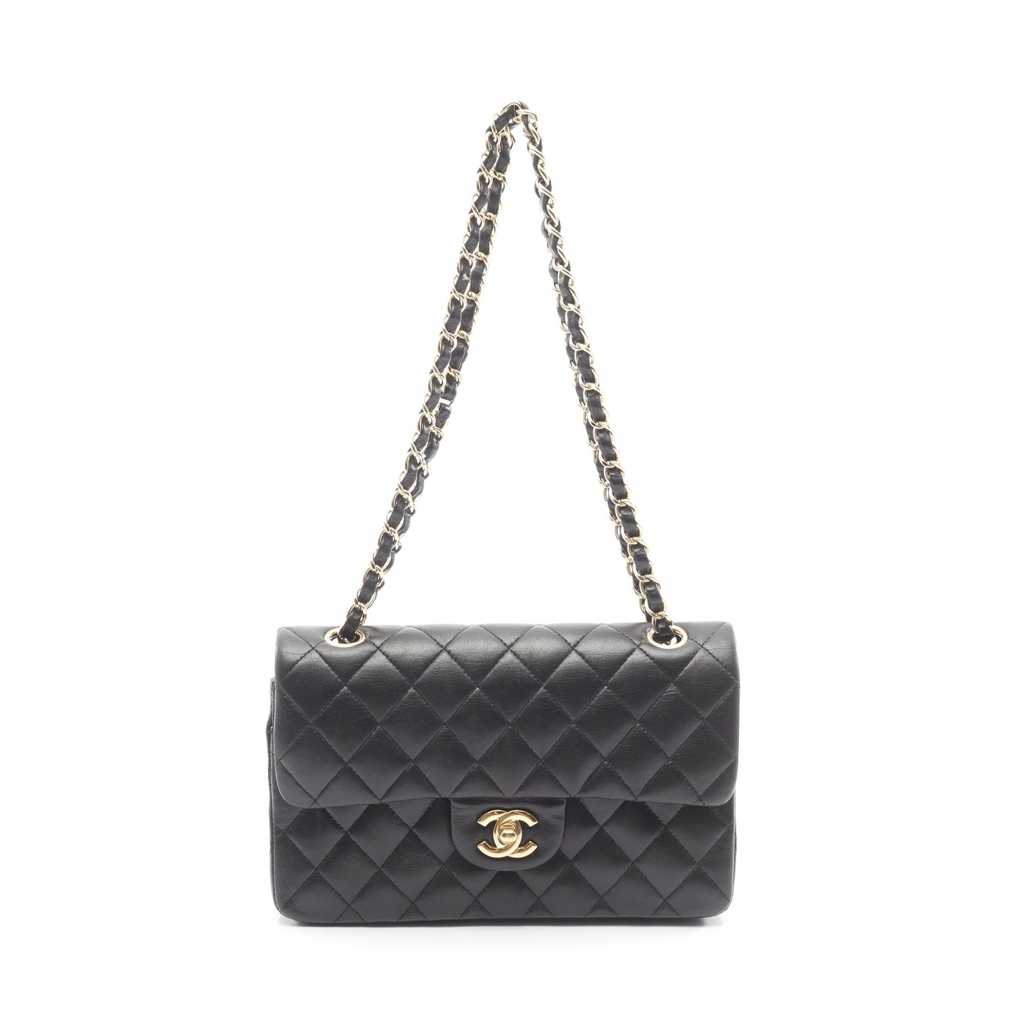 マトラッセ Wフラップ Wチェーンショルダーバッグ ラムスキン ブラック ゴールド金具 シャネル バッグ CHANEL