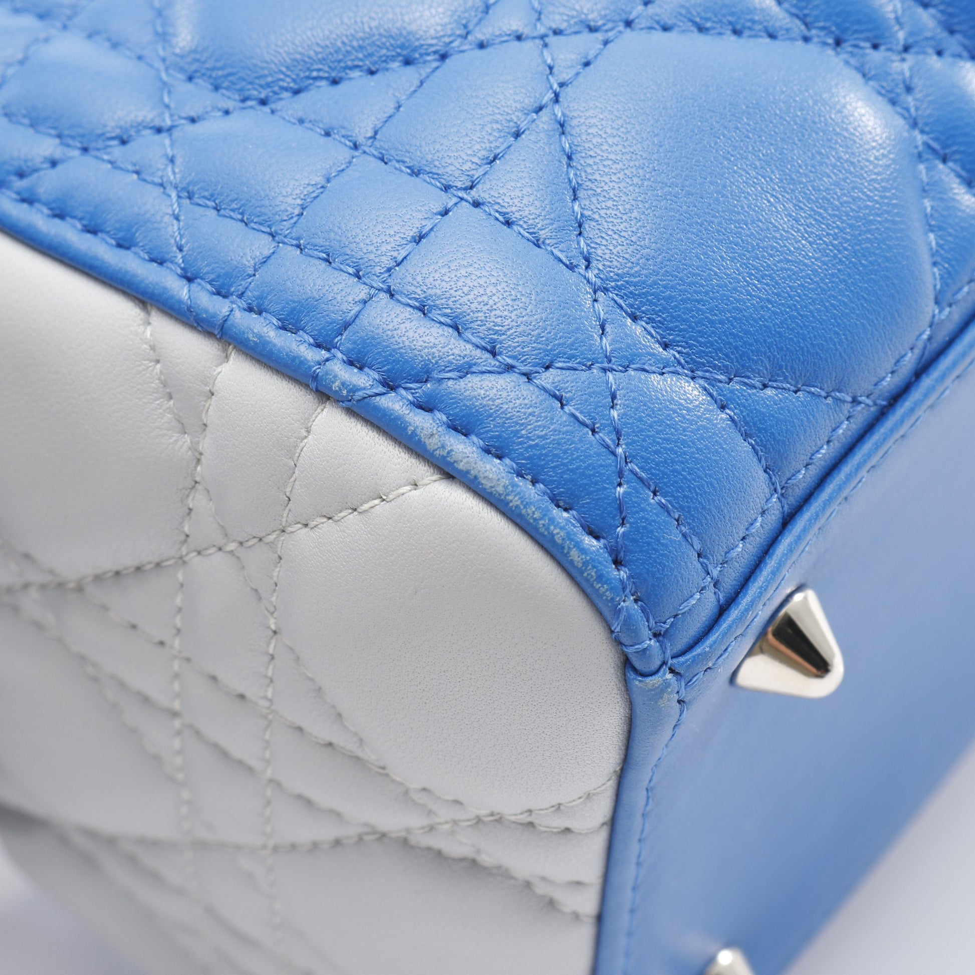 LADY DIOR レディディオール ハンドバッグ レザー ブルー ライトグレー 2WAY バイカラー クリスチャンディオール バッグ Christian Dior