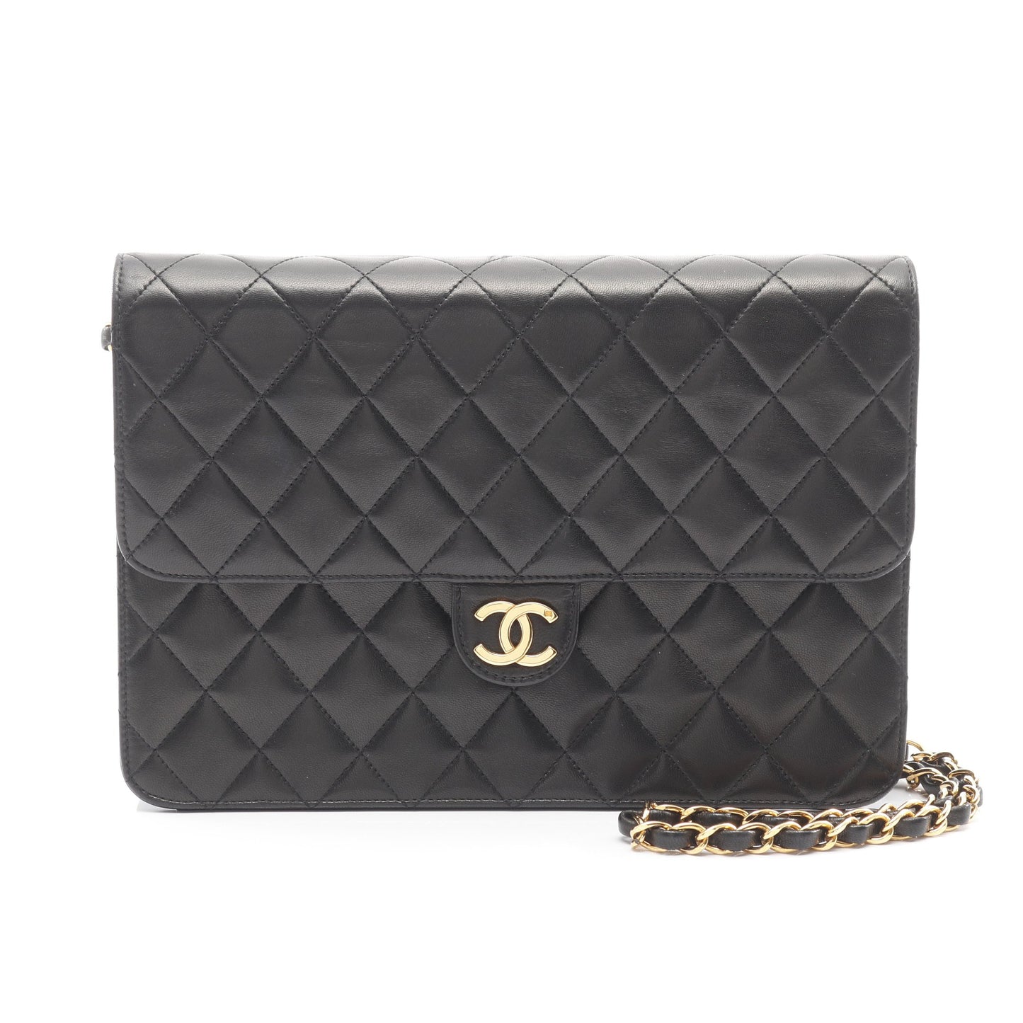 マトラッセ チェーンショルダーバッグ ラムスキン ブラック ゴールド金具 シャネル バッグ CHANEL