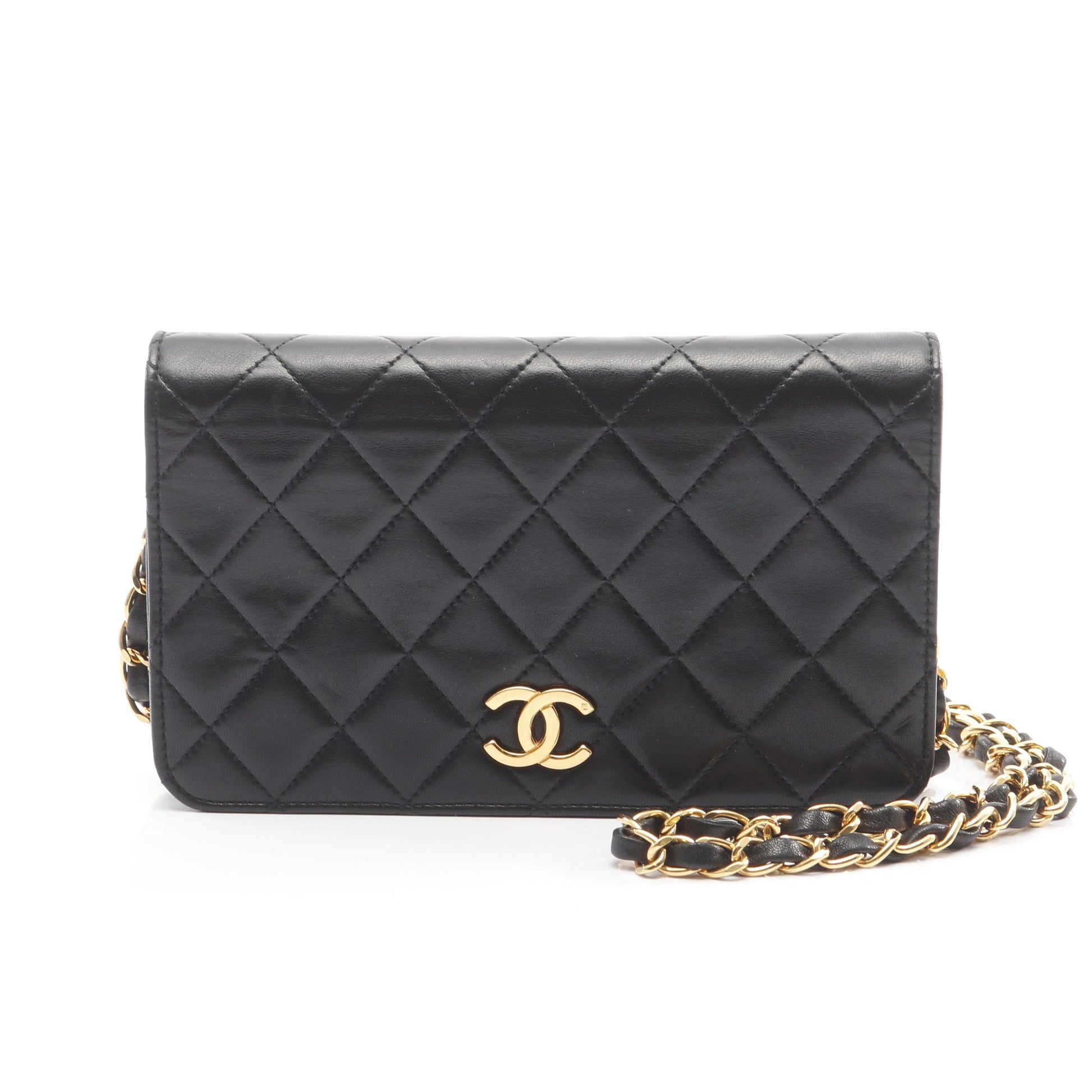 ミニマトラッセ フルフラップ チェーンショルダーバッグ ラムスキン ブラック ゴールド金具 シャネル バッグ CHANEL