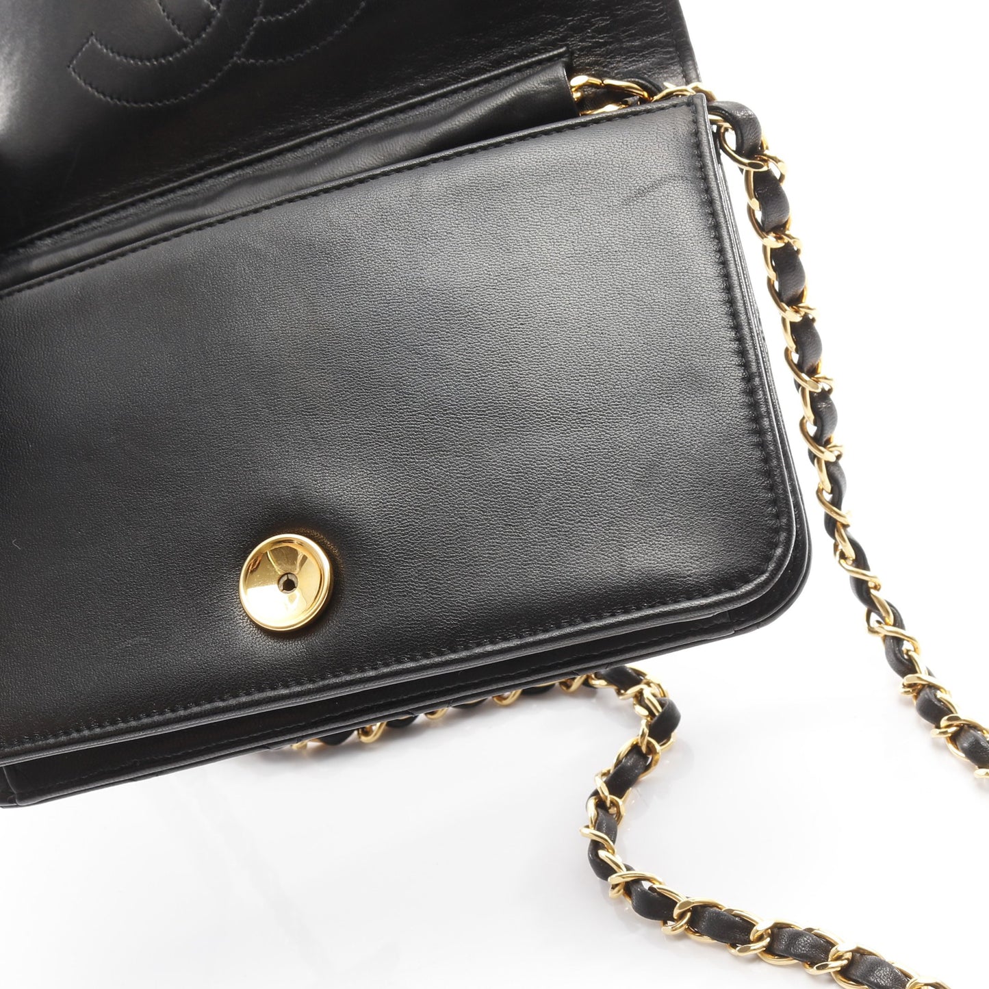 ミニマトラッセ フルフラップ チェーンショルダーバッグ ラムスキン ブラック ゴールド金具 シャネル バッグ CHANEL
