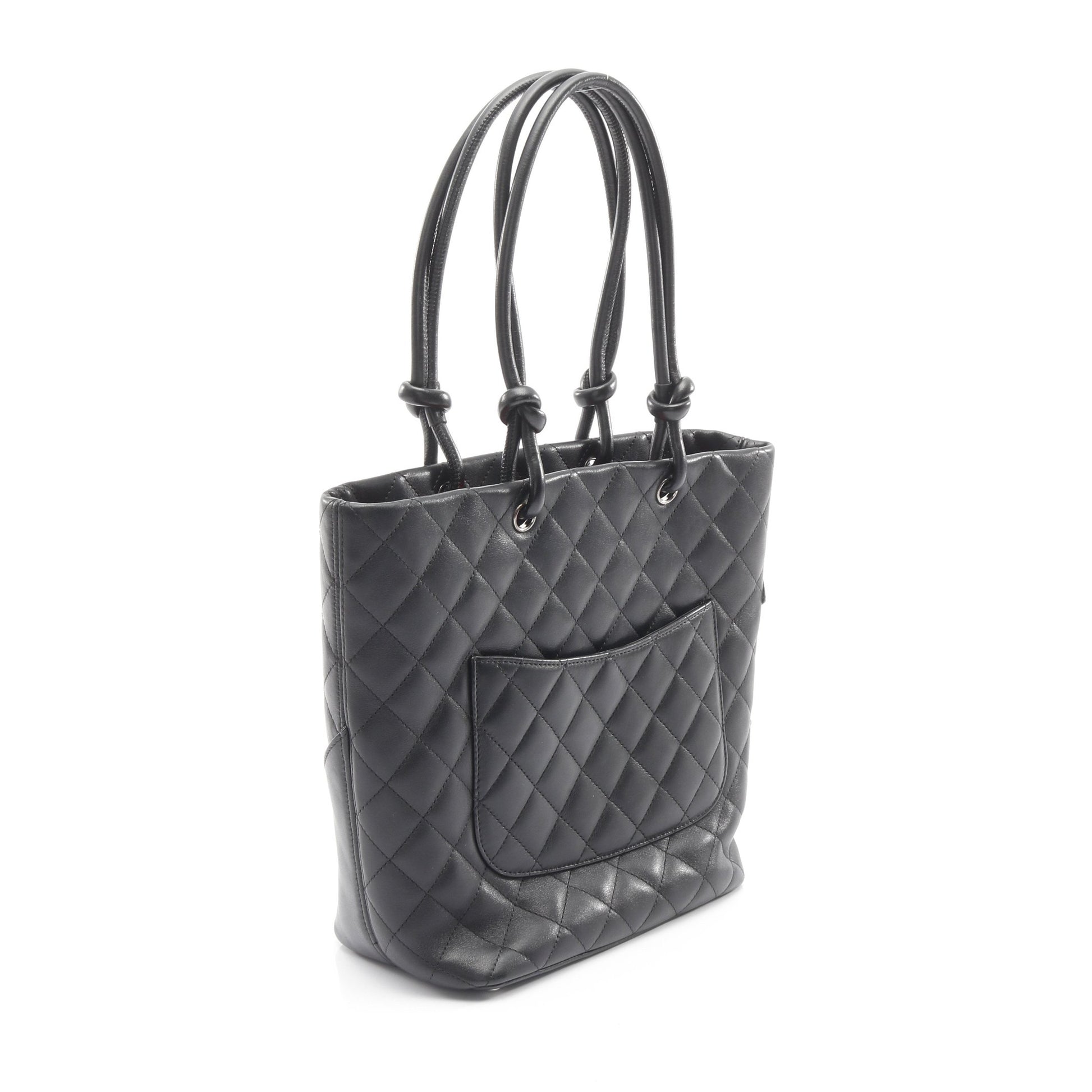 カンボンライン ミディアム ハンドバッグ トートバッグ レザー ブラック シルバー金具 シャネル バッグ CHANEL