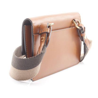 FLAT BAGUETTE ショルダーバッグ レザー キャンバス ブラウン フェンディ バッグ FENDI