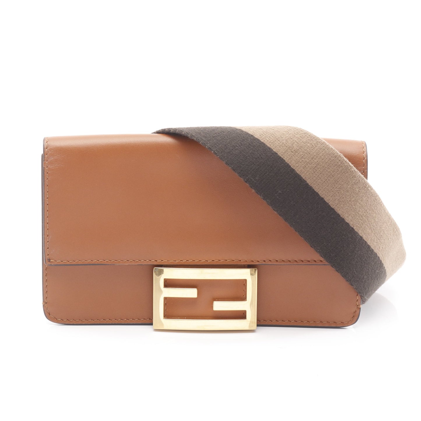 FLAT BAGUETTE ショルダーバッグ レザー キャンバス ブラウン フェンディ バッグ FENDI