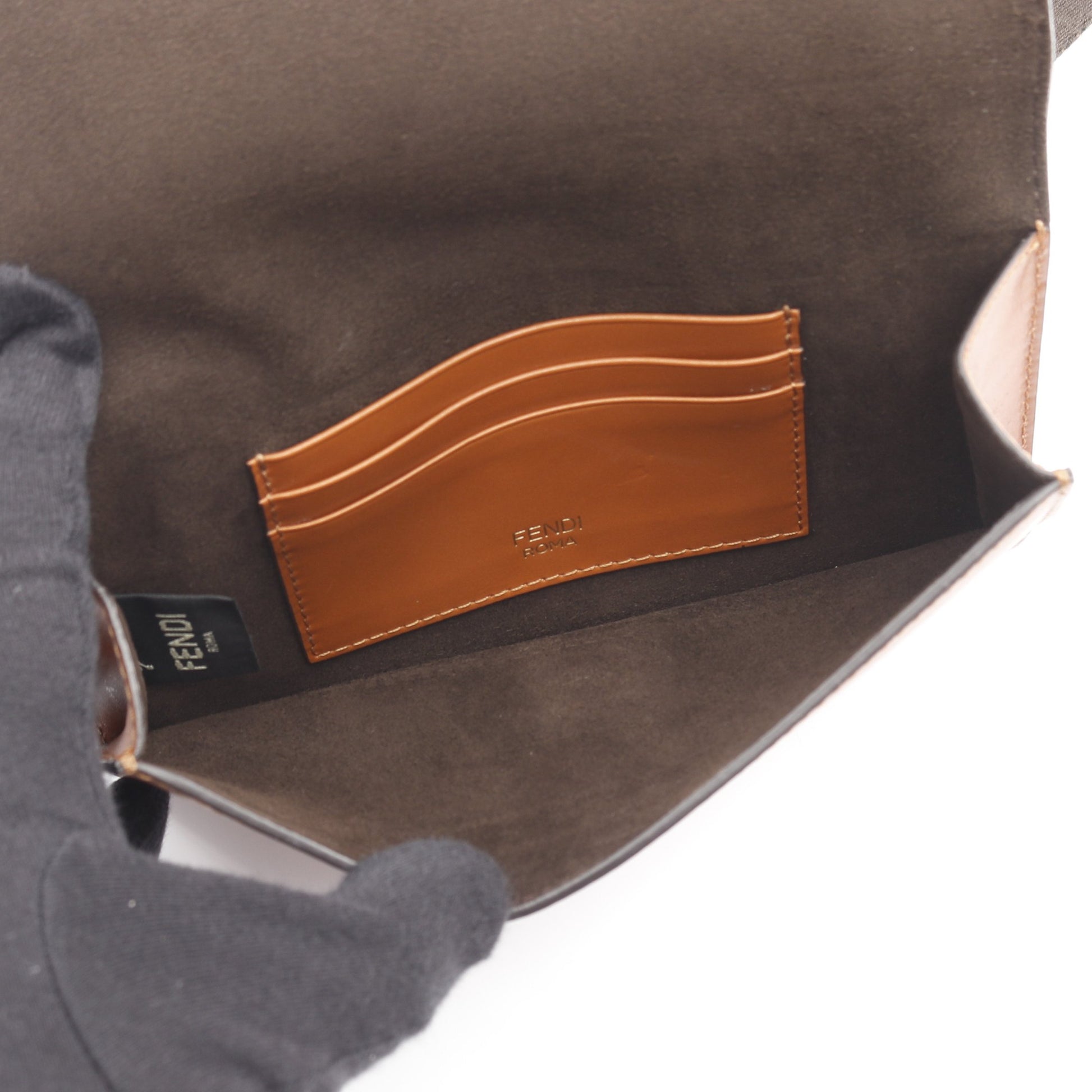 FLAT BAGUETTE ショルダーバッグ レザー キャンバス ブラウン フェンディ バッグ FENDI