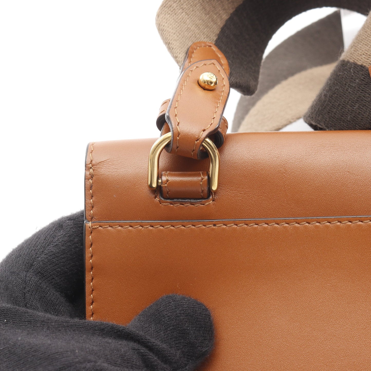 FLAT BAGUETTE ショルダーバッグ レザー キャンバス ブラウン フェンディ バッグ FENDI