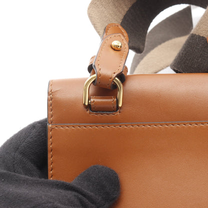 FLAT BAGUETTE ショルダーバッグ レザー キャンバス ブラウン フェンディ バッグ FENDI