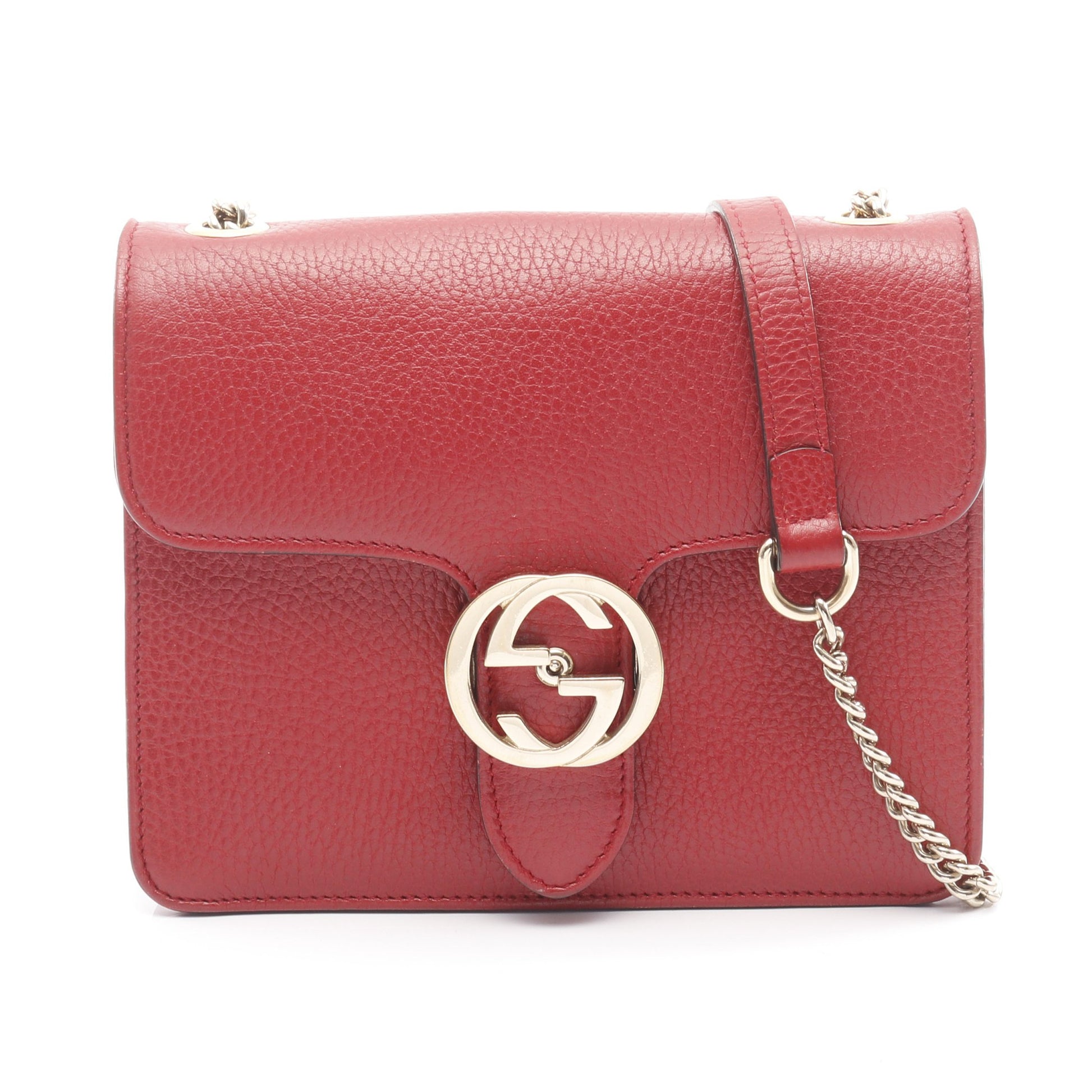 インターロッキングG チェーンショルダーバッグ レザー レッド グッチ バッグ GUCCI
