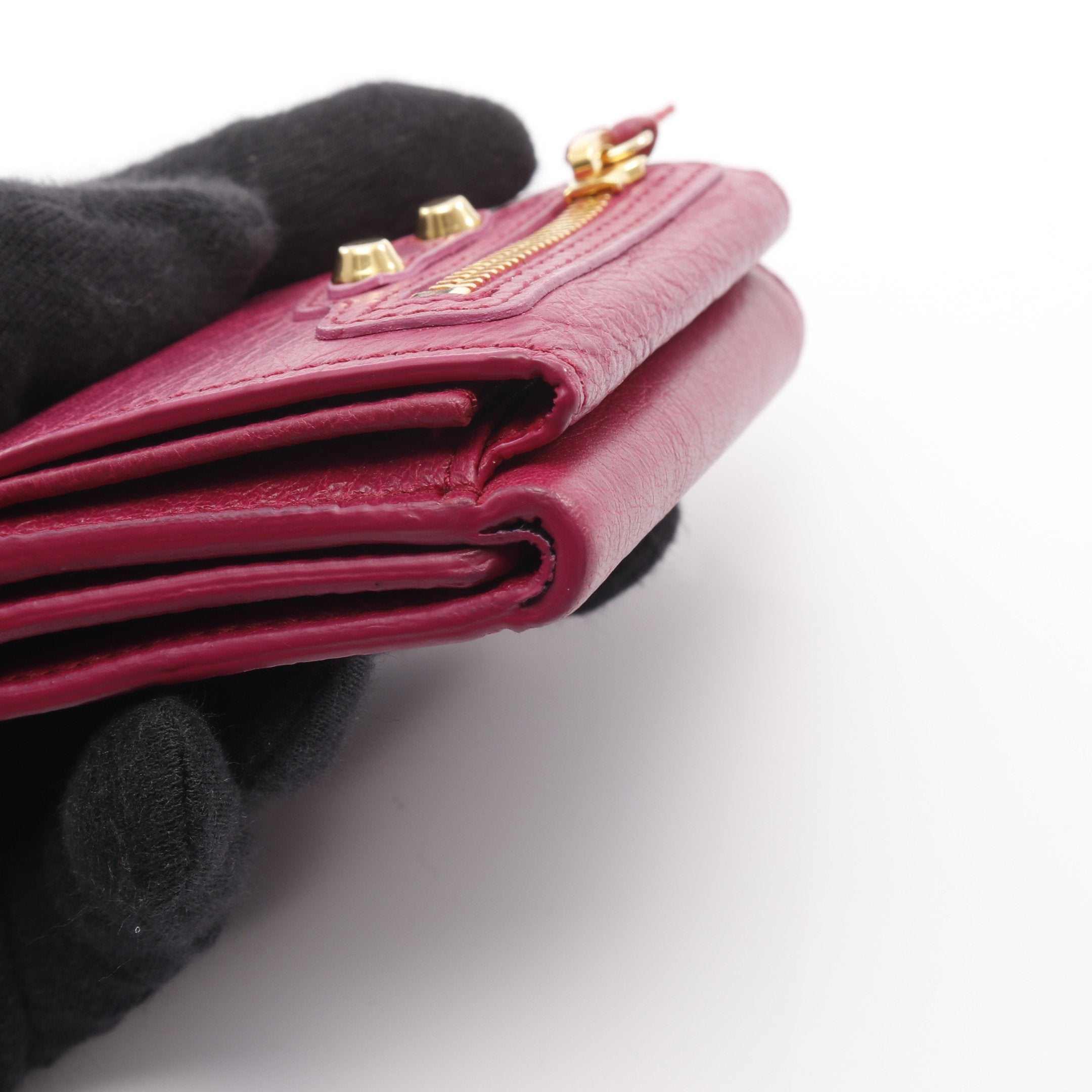 クラシック ミニ ウォレット 三つ折り財布 レザー ピンクパープル