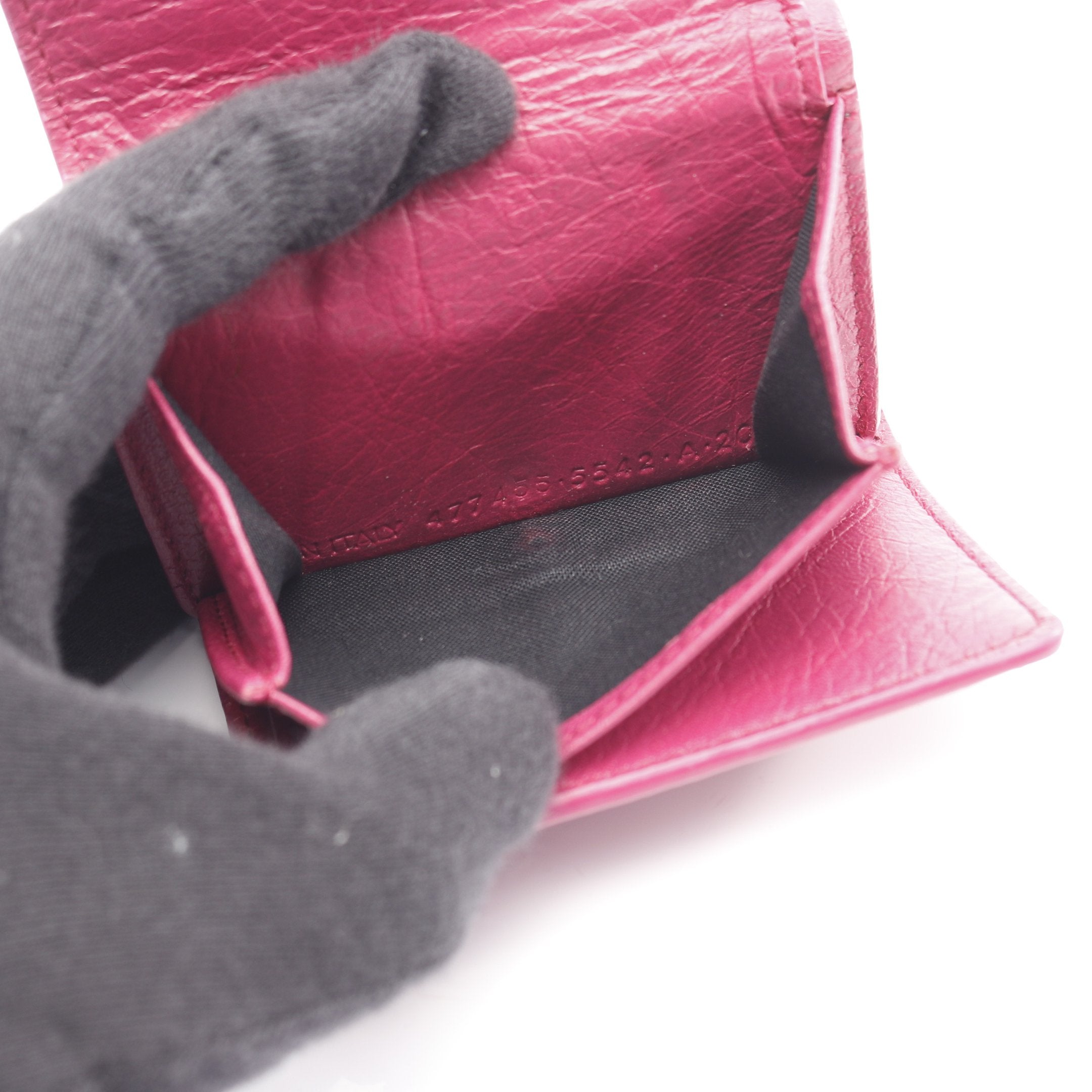 クラシック ミニ ウォレット 三つ折り財布 レザー ピンクパープル