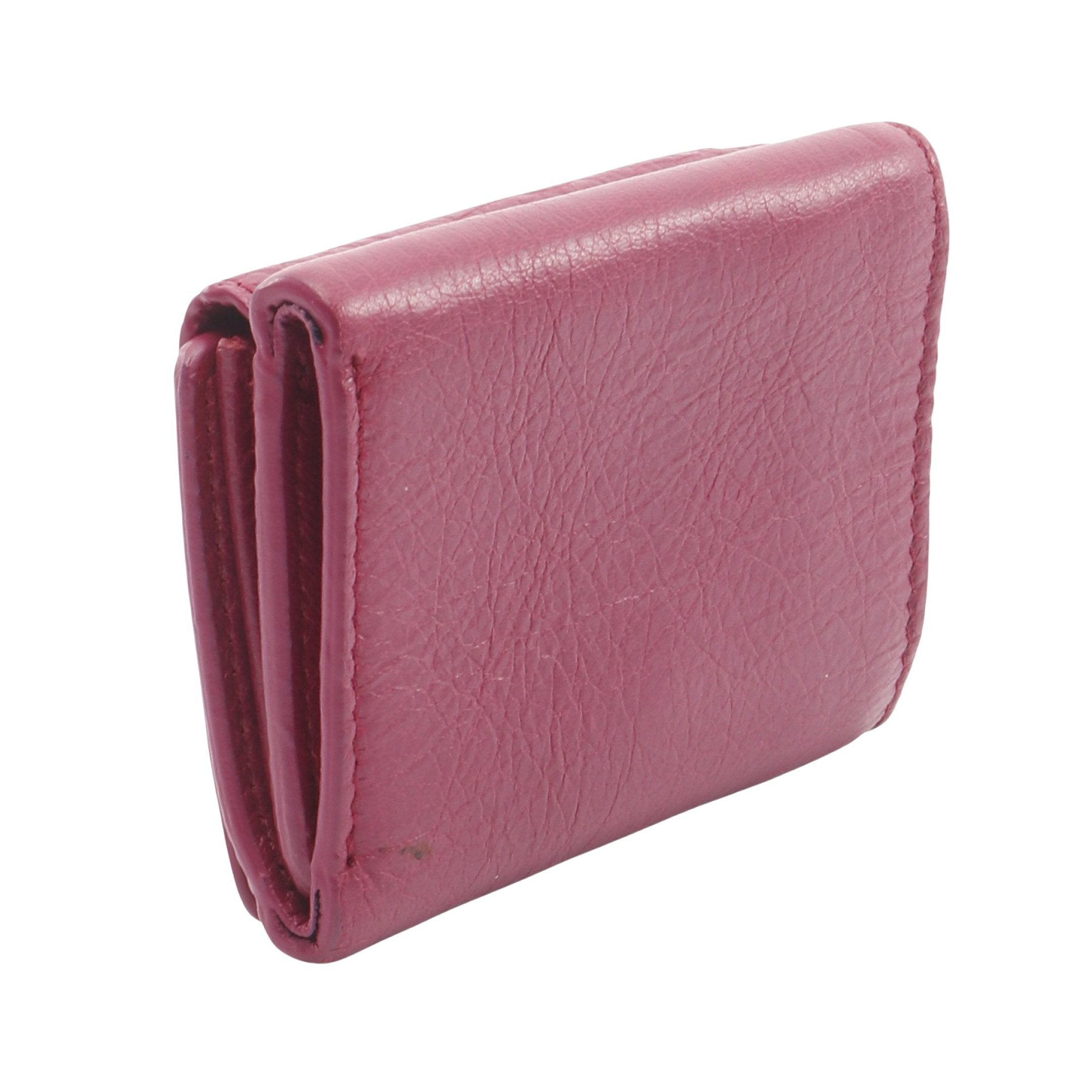 クラシック ミニ ウォレット 三つ折り財布 レザー ピンクパープル