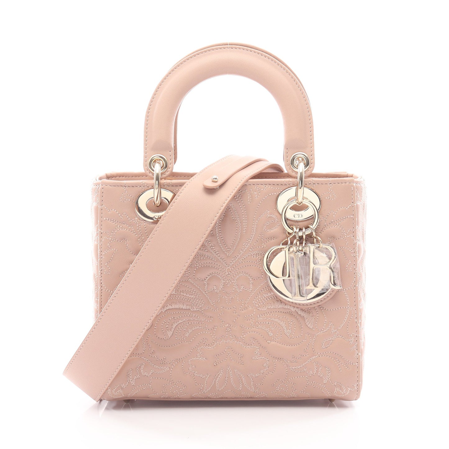 LADY DIOR MY ABCDIOR レディディオール スモール ハンドバッグ フローラル刺繍 レザー ピンクベージュ クリスチャンディオール バッグ Christian Dior